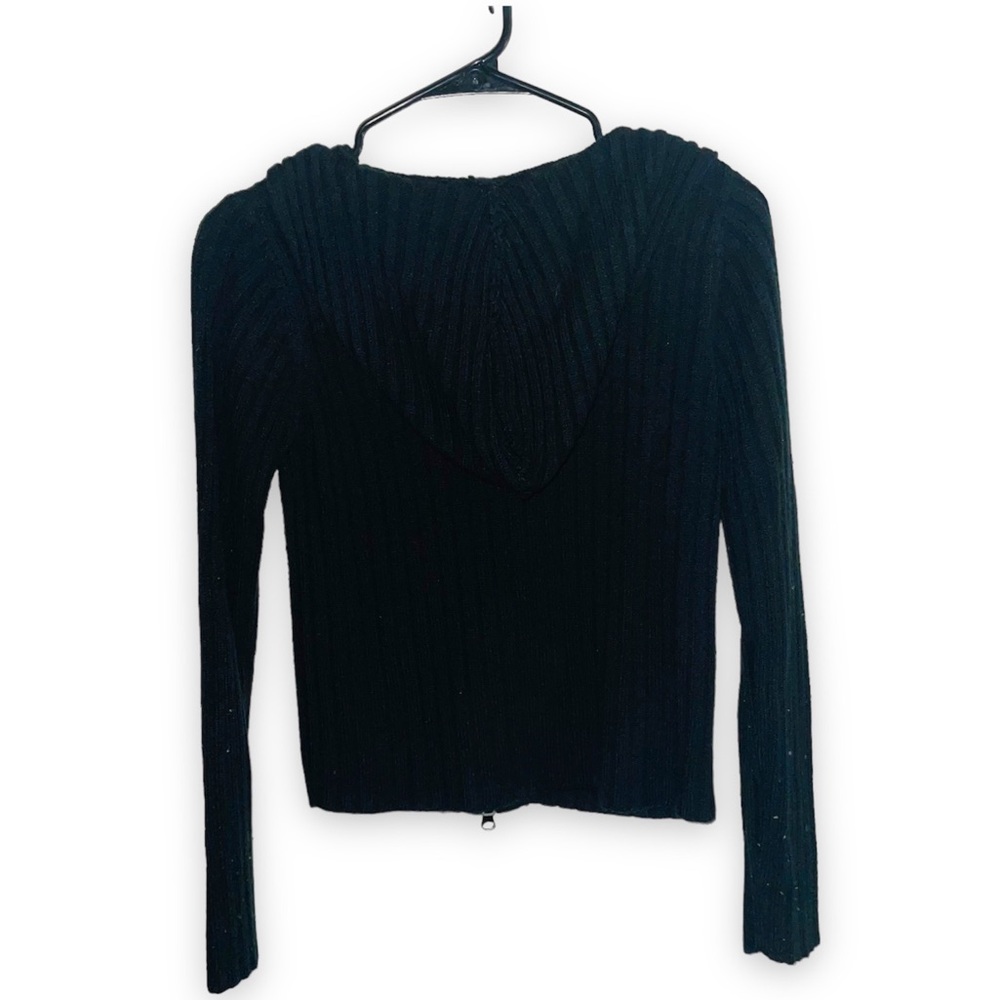 Vintage Woman’s GAS Sweater Black Acrylic Knit Double Zipper Hooded Sweatshirt - Picture 7 of 8